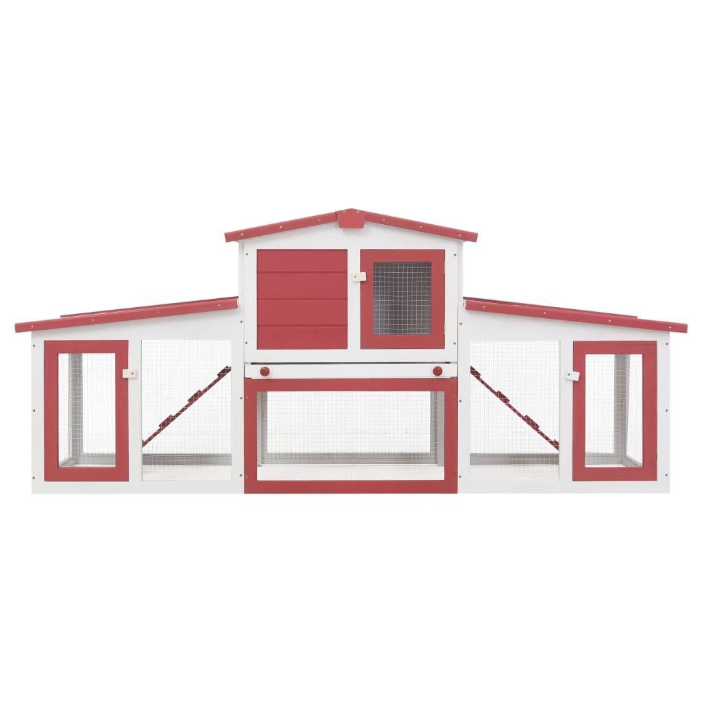 Outdoor Large Rabbit Hutch Red and White 80.3"x17.7"x33.5" Wood at Set Shop and Smile