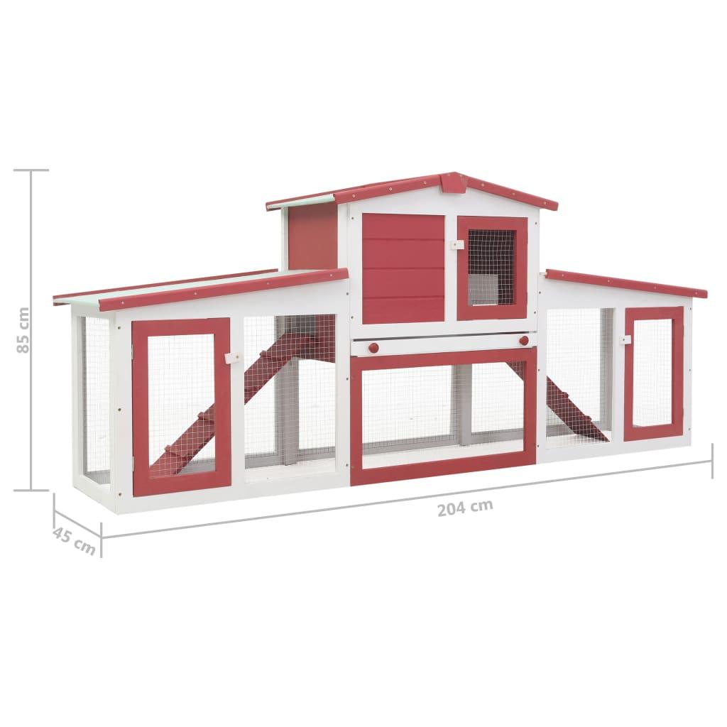 Outdoor Large Rabbit Hutch Red and White 80.3"x17.7"x33.5" Wood at Set Shop and Smile