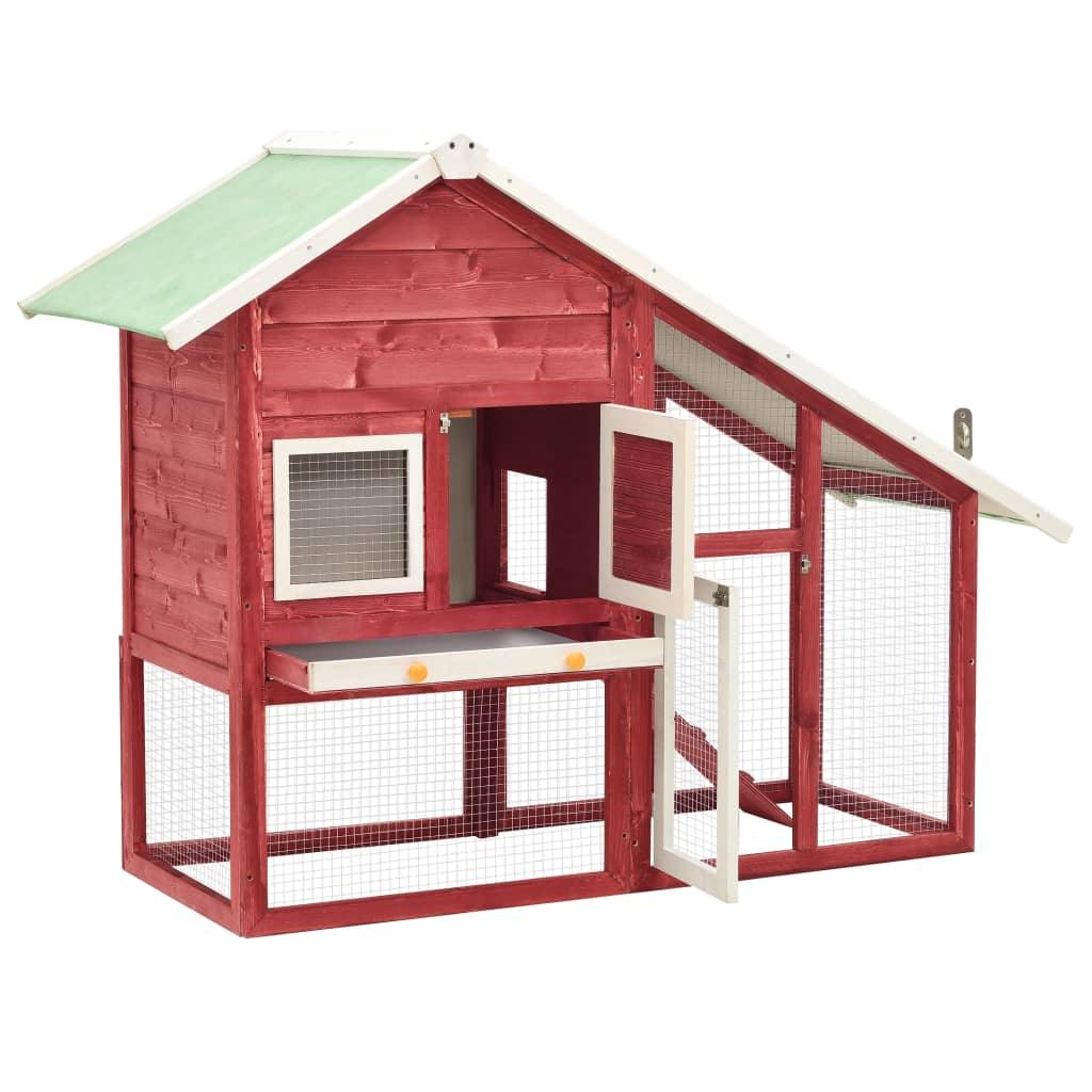 Rabbit Hutch Red and White 55.1"x24.8"x47.2" Solid Firwood at Set Shop and Smile