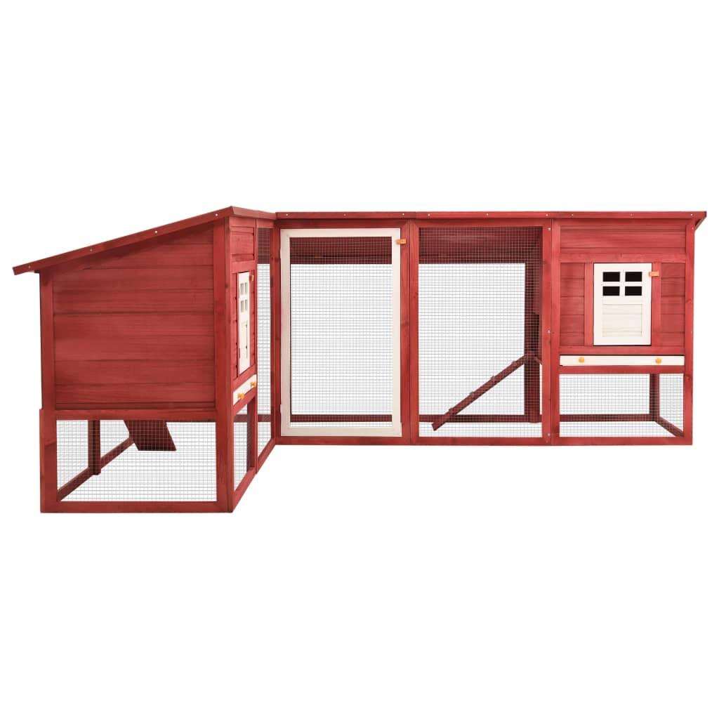 Outdoor Rabbit Hutch with Run Red and White Solid Fir Wood at Set Shop and Smile