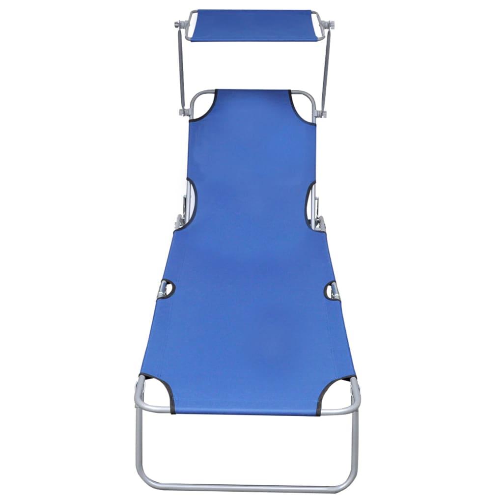 Folding Sun Lounger with Canopy Blue Aluminum at Set Shop and Smile
