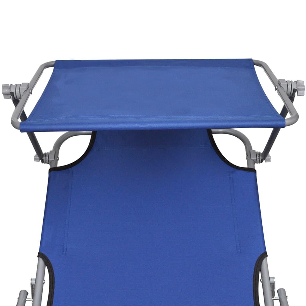 Folding Sun Lounger with Canopy Blue Aluminum at Set Shop and Smile