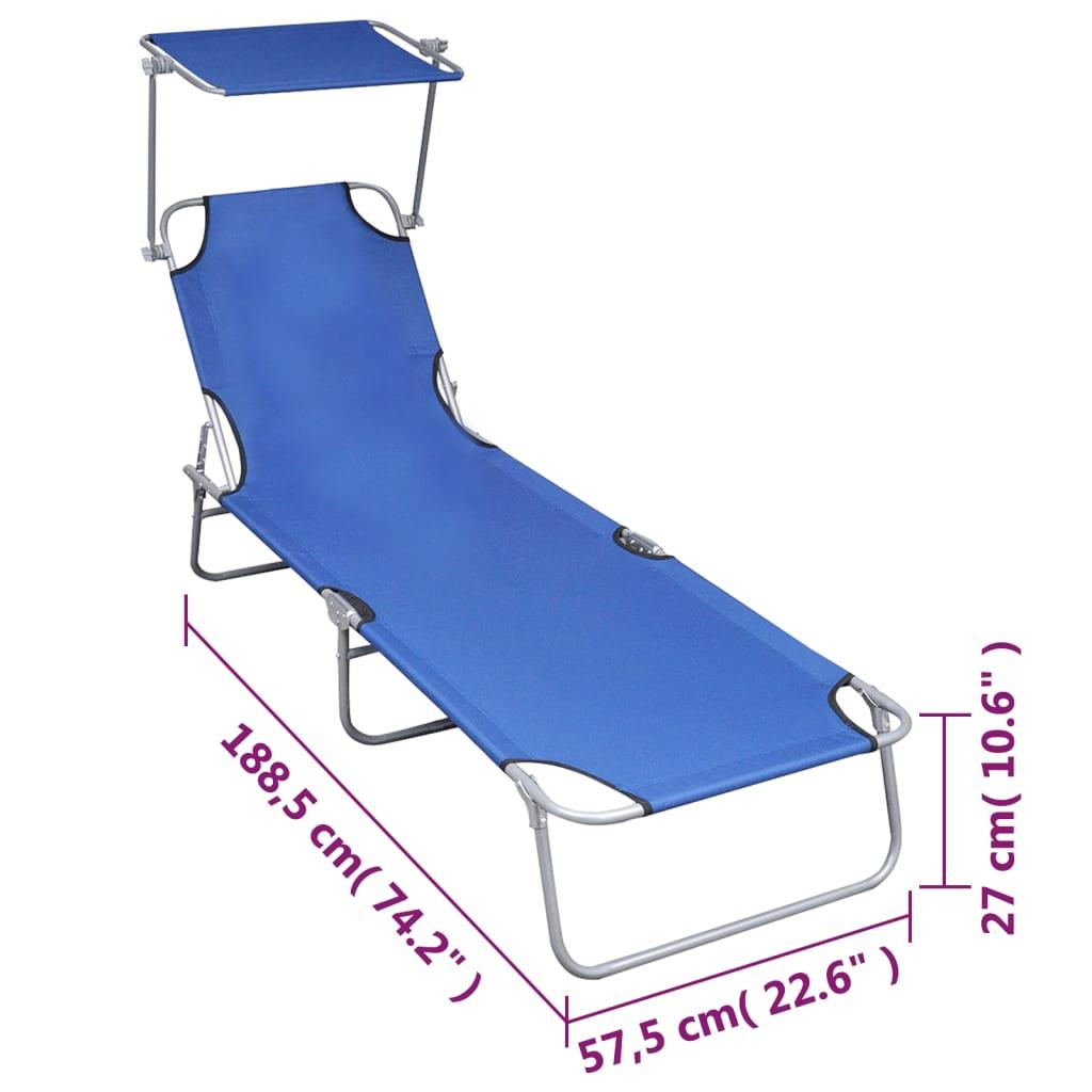 Folding Sun Lounger with Canopy Blue Aluminum at Set Shop and Smile