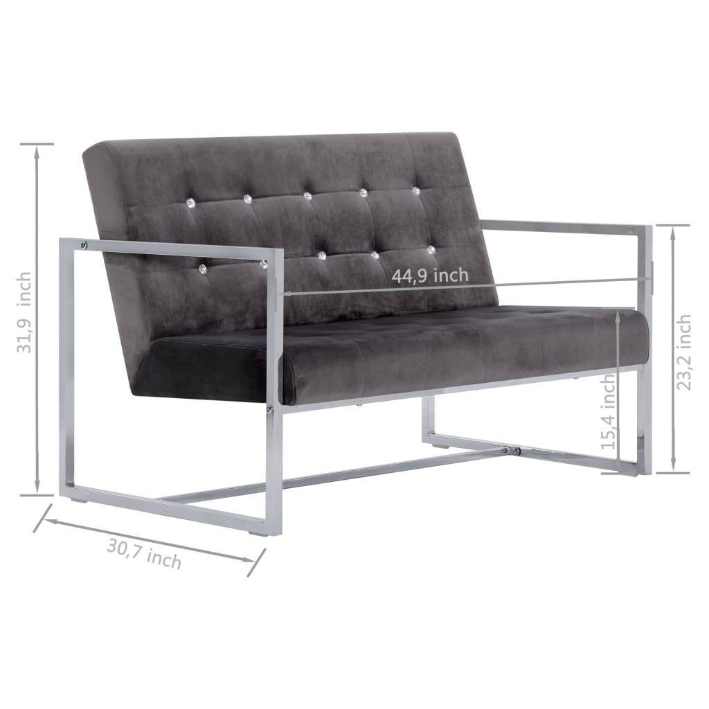 2-Seater Sofa with Armrests Dark Gray Chrome and Velvet at Set Shop and Smile