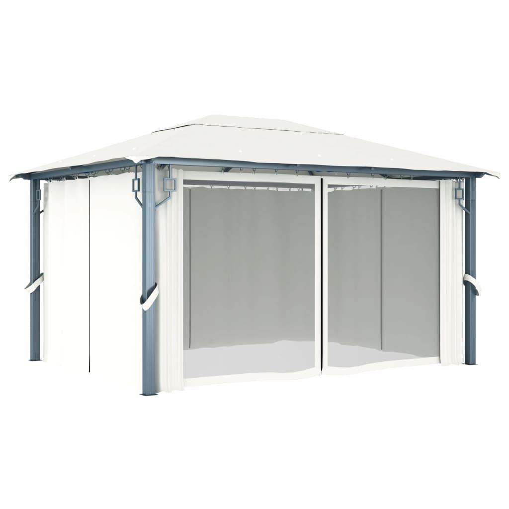 Gazebo with Curtain 157.5"x118.1" Cream Aluminum at Set Shop and Smile