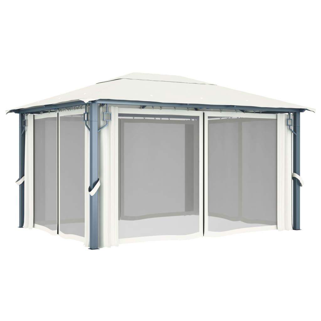 Gazebo with Curtain 157.5"x118.1" Cream Aluminum at Set Shop and Smile