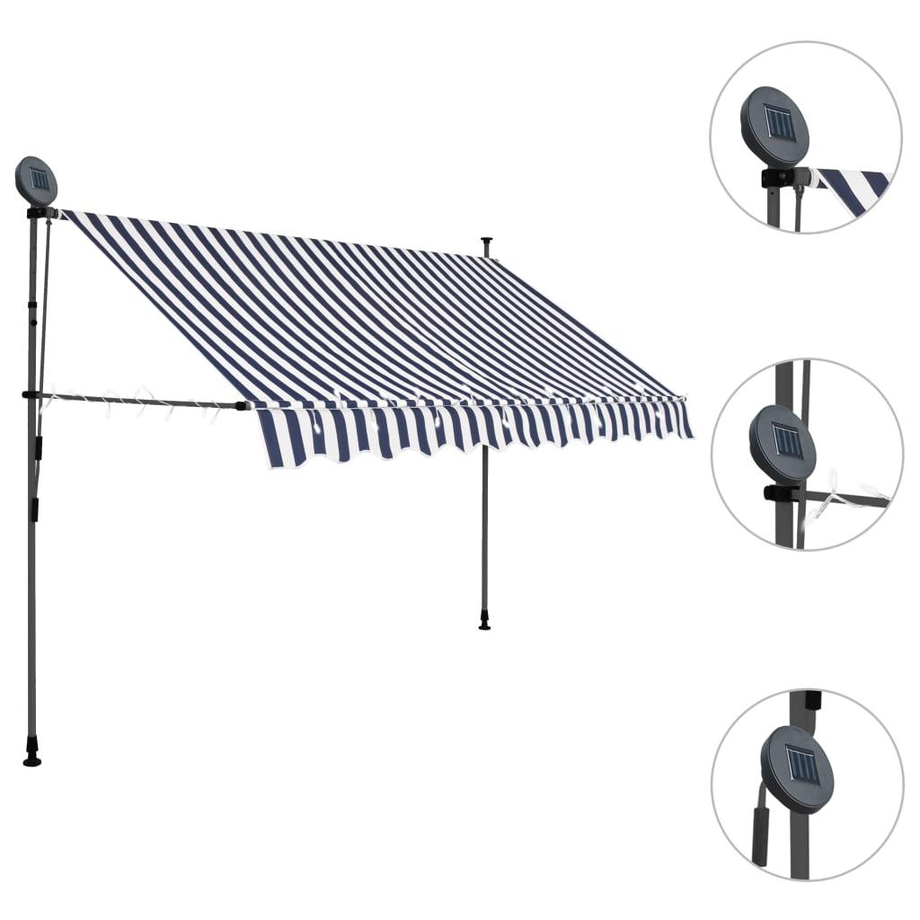 Manual Retractable Awning with LED 98.4" Blue and White at Set Shop and Smile