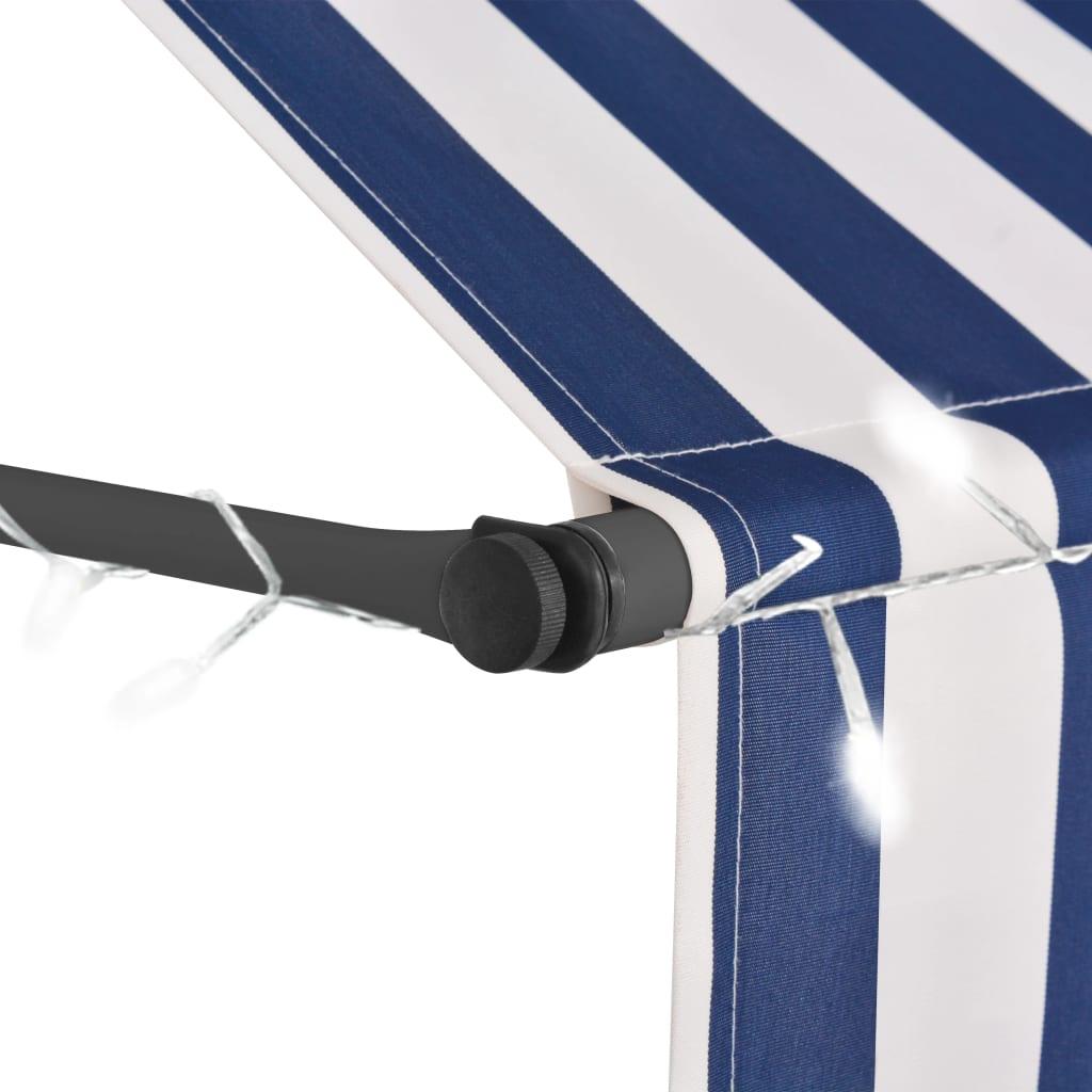 Manual Retractable Awning with LED 98.4" Blue and White at Set Shop and Smile