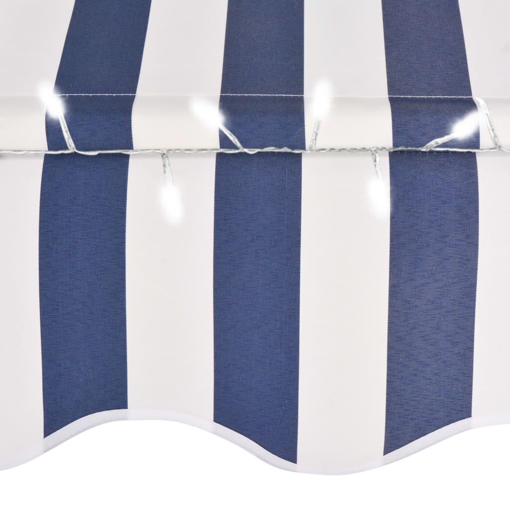 Manual Retractable Awning with LED 98.4" Blue and White at Set Shop and Smile