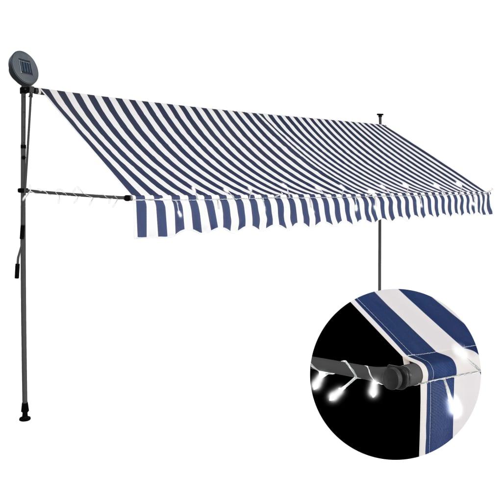 Manual Retractable Awning with LED 137.8" Blue and White at Set Shop and Smile