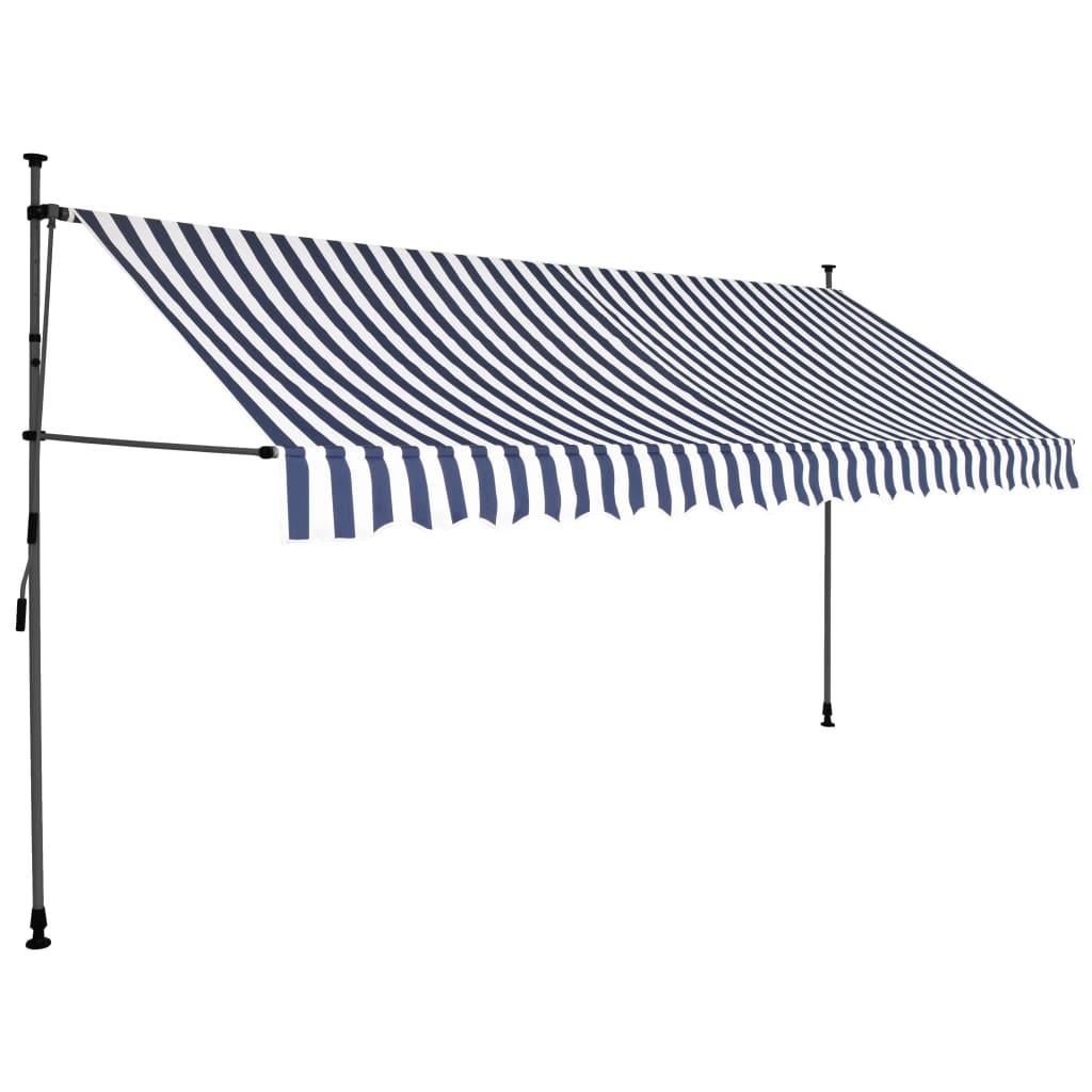 Manual Retractable Awning with LED 137.8" Blue and White at Set Shop and Smile