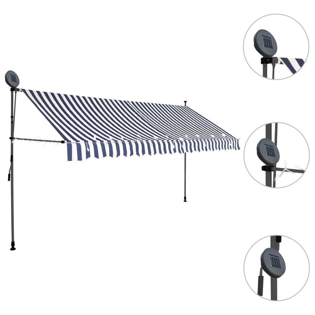 Manual Retractable Awning with LED 137.8" Blue and White at Set Shop and Smile