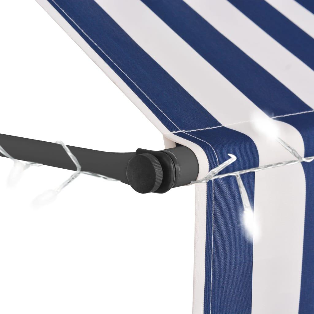 Manual Retractable Awning with LED 137.8" Blue and White at Set Shop and Smile