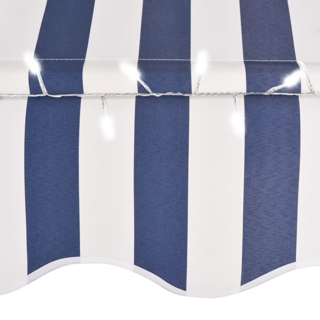 Manual Retractable Awning with LED 137.8" Blue and White at Set Shop and Smile