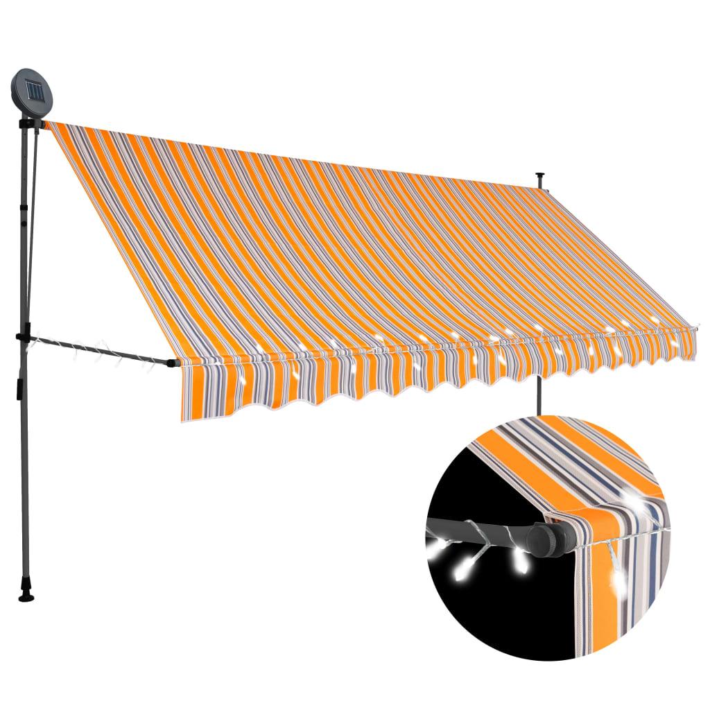 Manual Retractable Awning with LED 137.8" Yellow and Blue at Set Shop and Smile