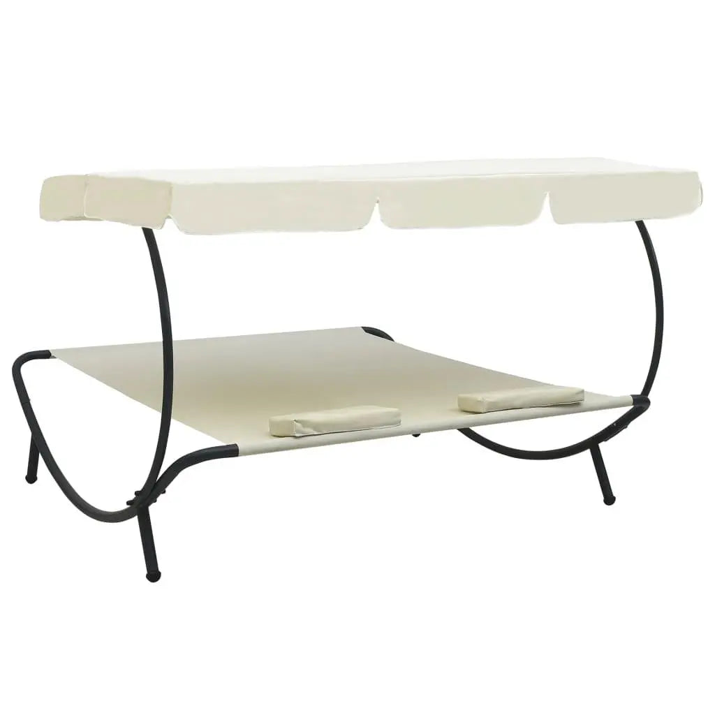 Patio Lounge Bed with Canopy and Pillows Cream White at Set Shop and Smile