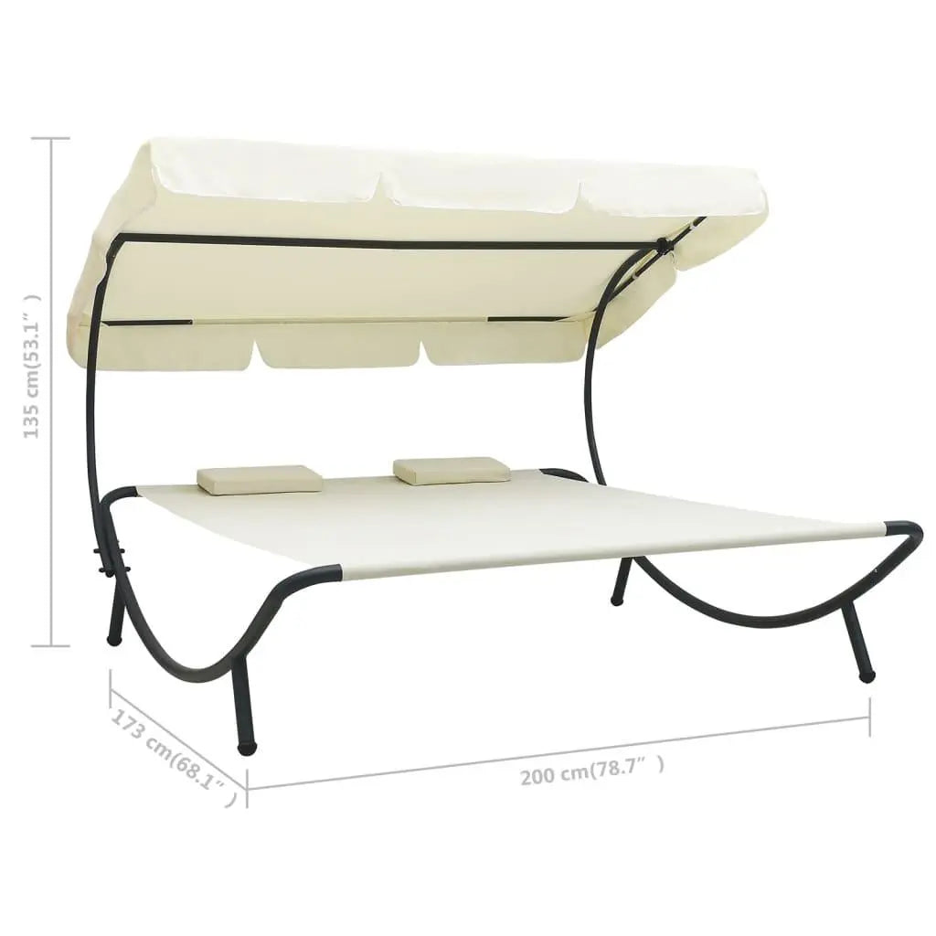 Patio Lounge Bed with Canopy and Pillows Cream White at Set Shop and Smile