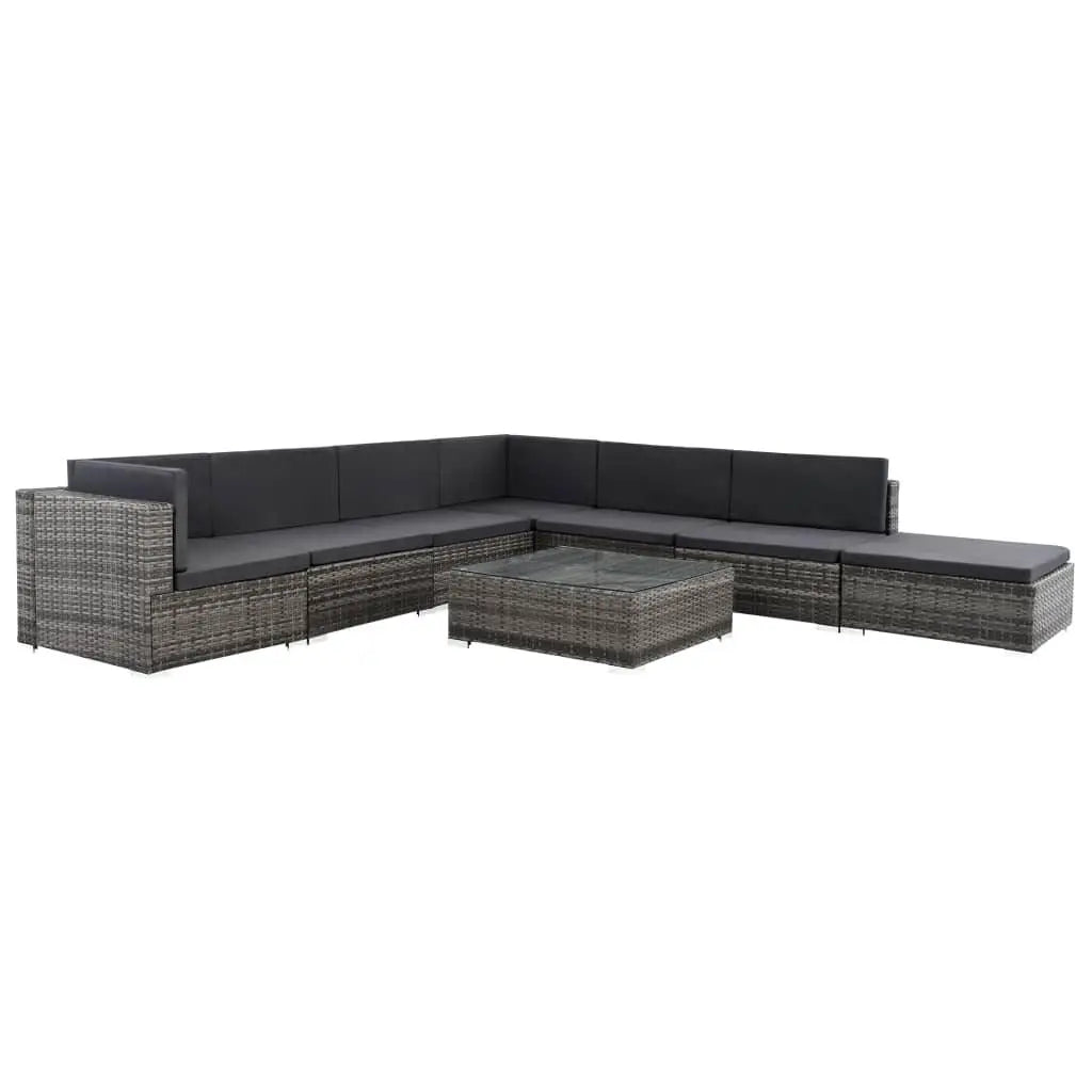 8 Piece Patio Lounge Set with Cushions Poly Rattan Gray at Set Shop and Smile