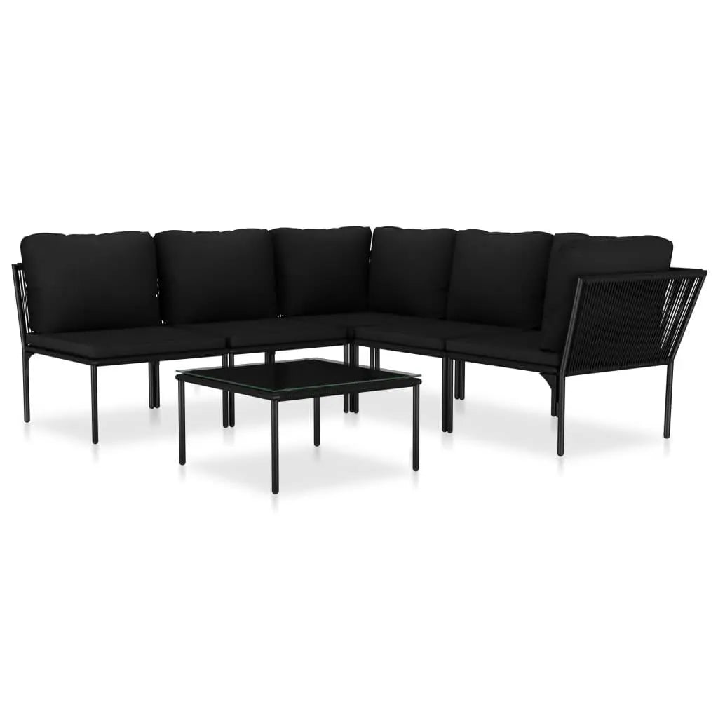 6 Piece Patio Lounge Set with Cushions Black PVC at Set Shop and Smile