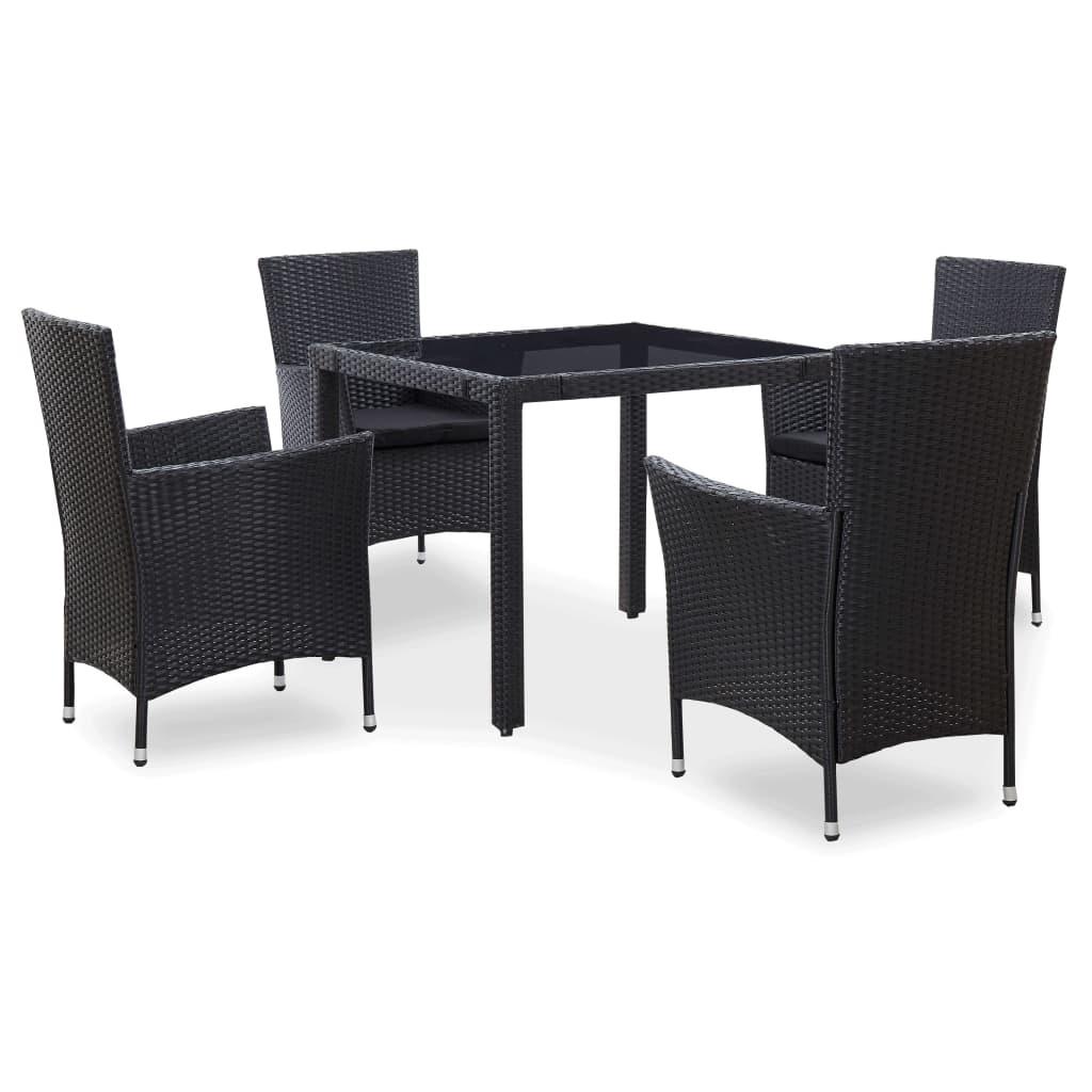 5 Piece Patio Dining Set Poly Rattan Black at Set Shop and Smile
