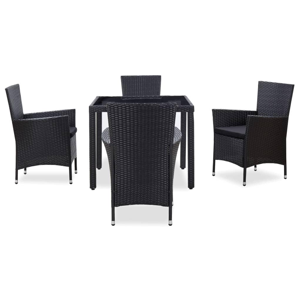 5 Piece Patio Dining Set Poly Rattan Black at Set Shop and Smile