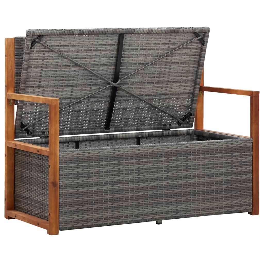 Storage Bench 45.3" Poly Rattan and Solid Acacia Wood Gray at Set Shop and Smile