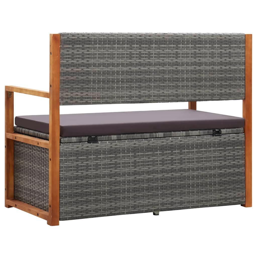 Storage Bench 45.3" Poly Rattan and Solid Acacia Wood Gray at Set Shop and Smile