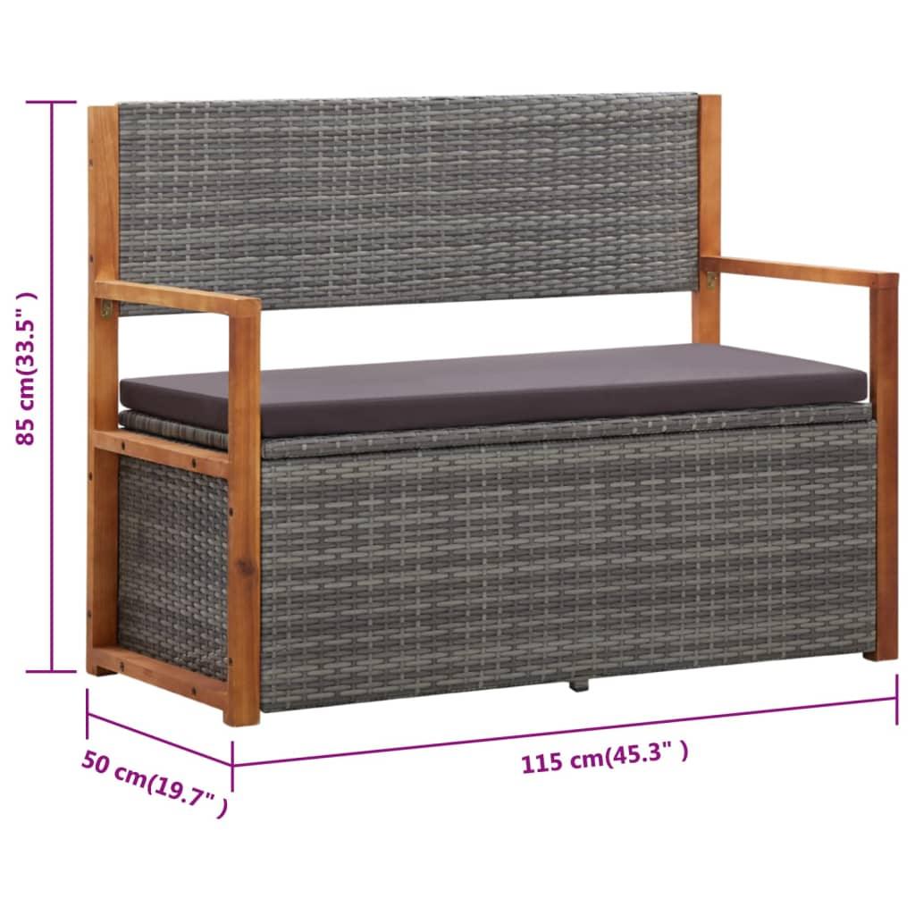 Storage Bench 45.3" Poly Rattan and Solid Acacia Wood Gray at Set Shop and Smile