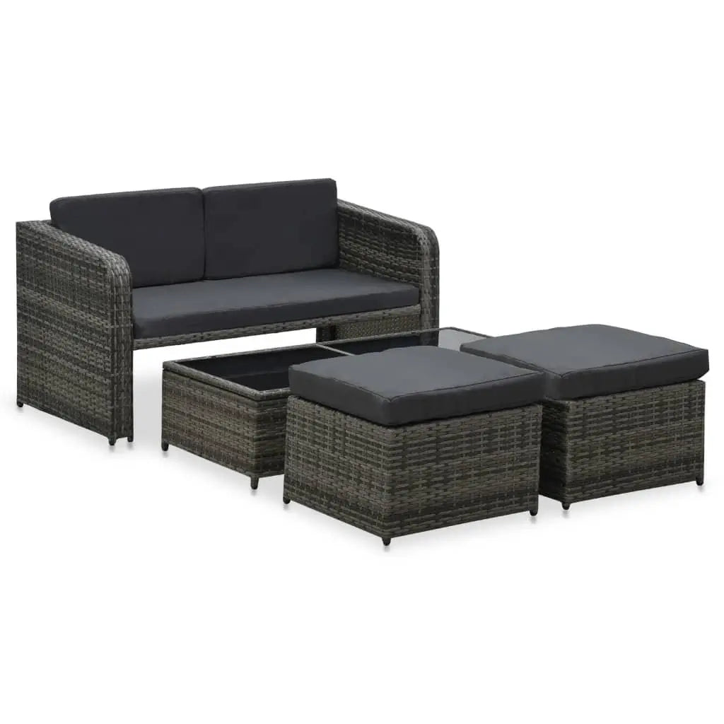 4 Piece Patio Lounge Set with Cushions Poly Rattan Anthracite at Set Shop and Smile