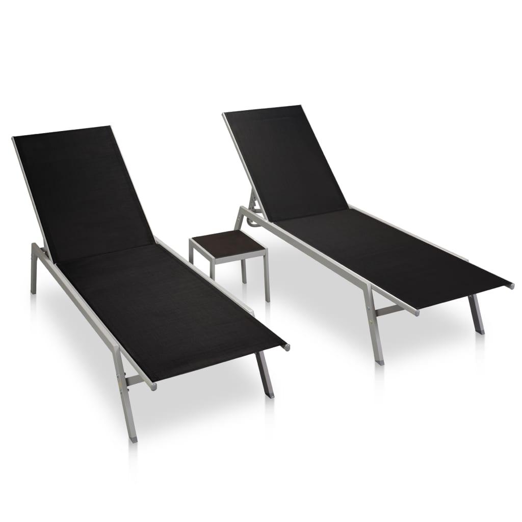 Sun Loungers 2 pcs with Table Steel and Textilene Black at Set Shop and Smile