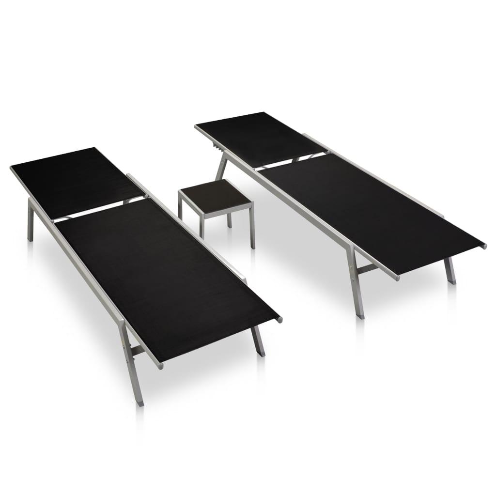 Sun Loungers 2 pcs with Table Steel and Textilene Black at Set Shop and Smile