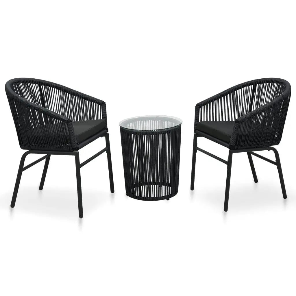 3 Piece Bistro Set with Cushions PE Rattan Black at Set Shop and Smile