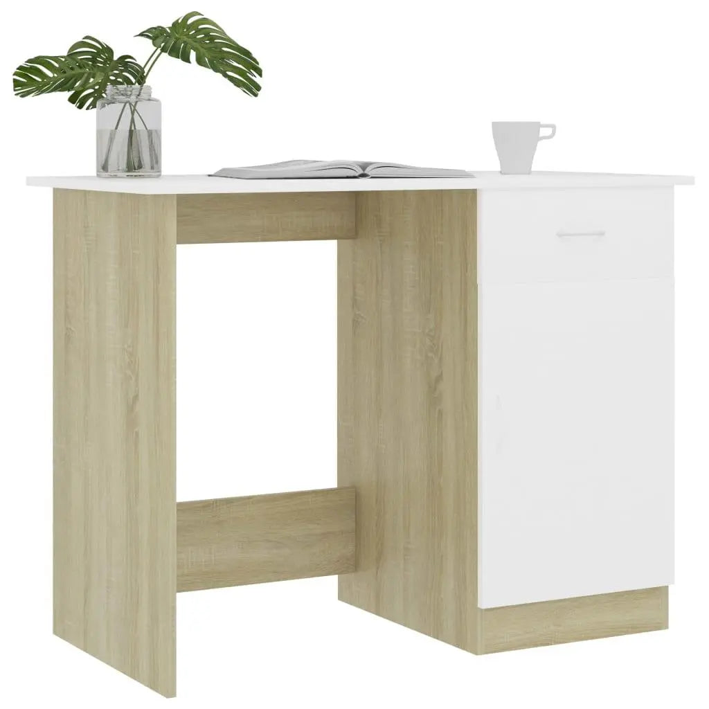 Desk White and Sonoma Oak 39.4"x19.7"x29.9" Engineered Wood at Set Shop and Smile