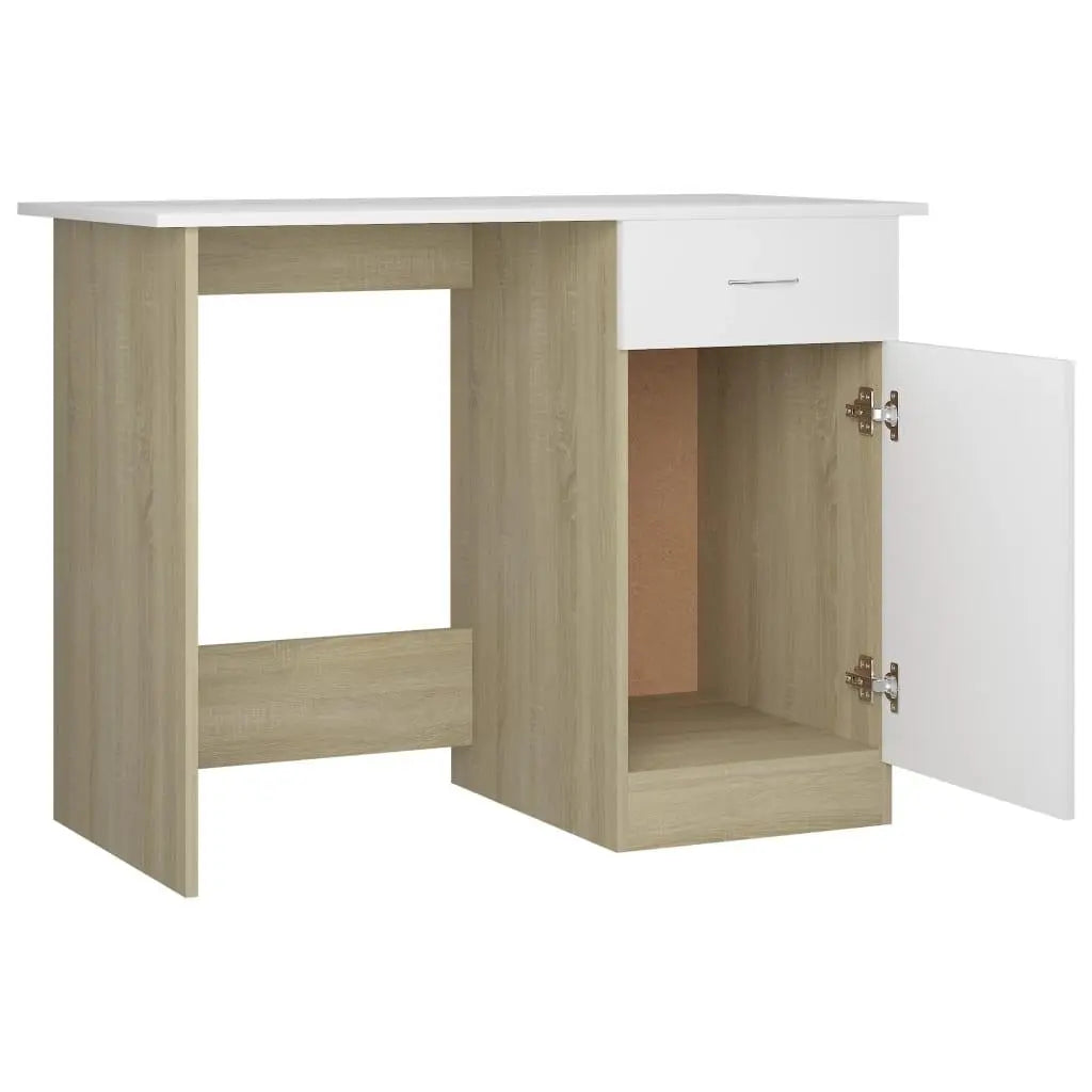 Desk White and Sonoma Oak 39.4"x19.7"x29.9" Engineered Wood at Set Shop and Smile