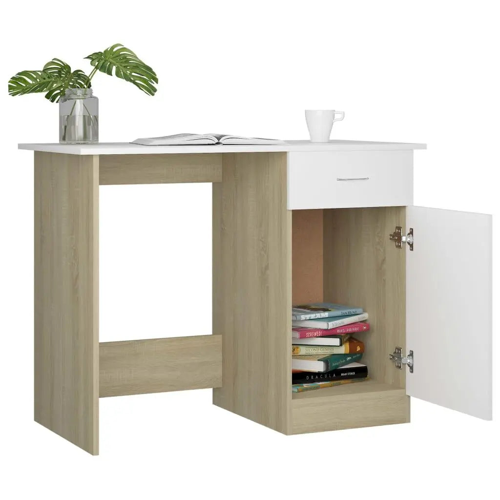Desk White and Sonoma Oak 39.4"x19.7"x29.9" Engineered Wood at Set Shop and Smile