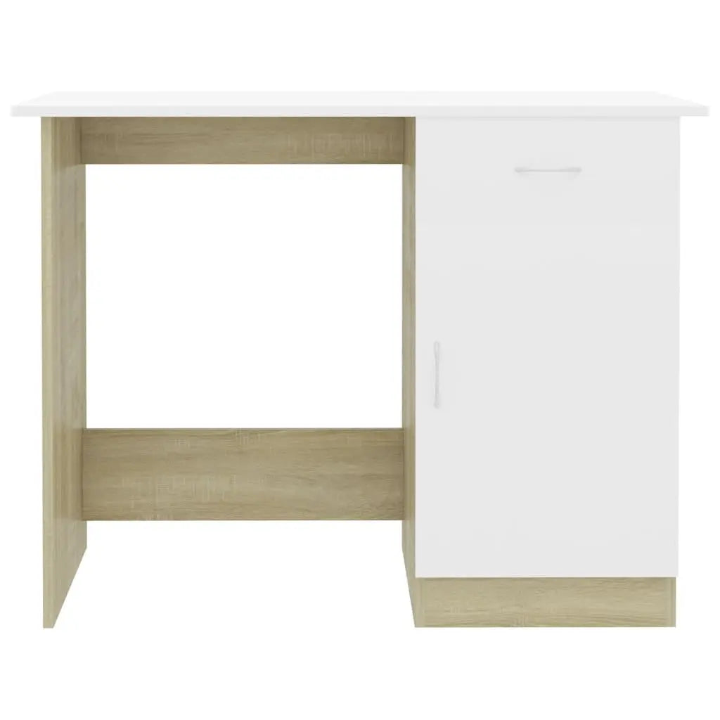 Desk White and Sonoma Oak 39.4"x19.7"x29.9" Engineered Wood at Set Shop and Smile