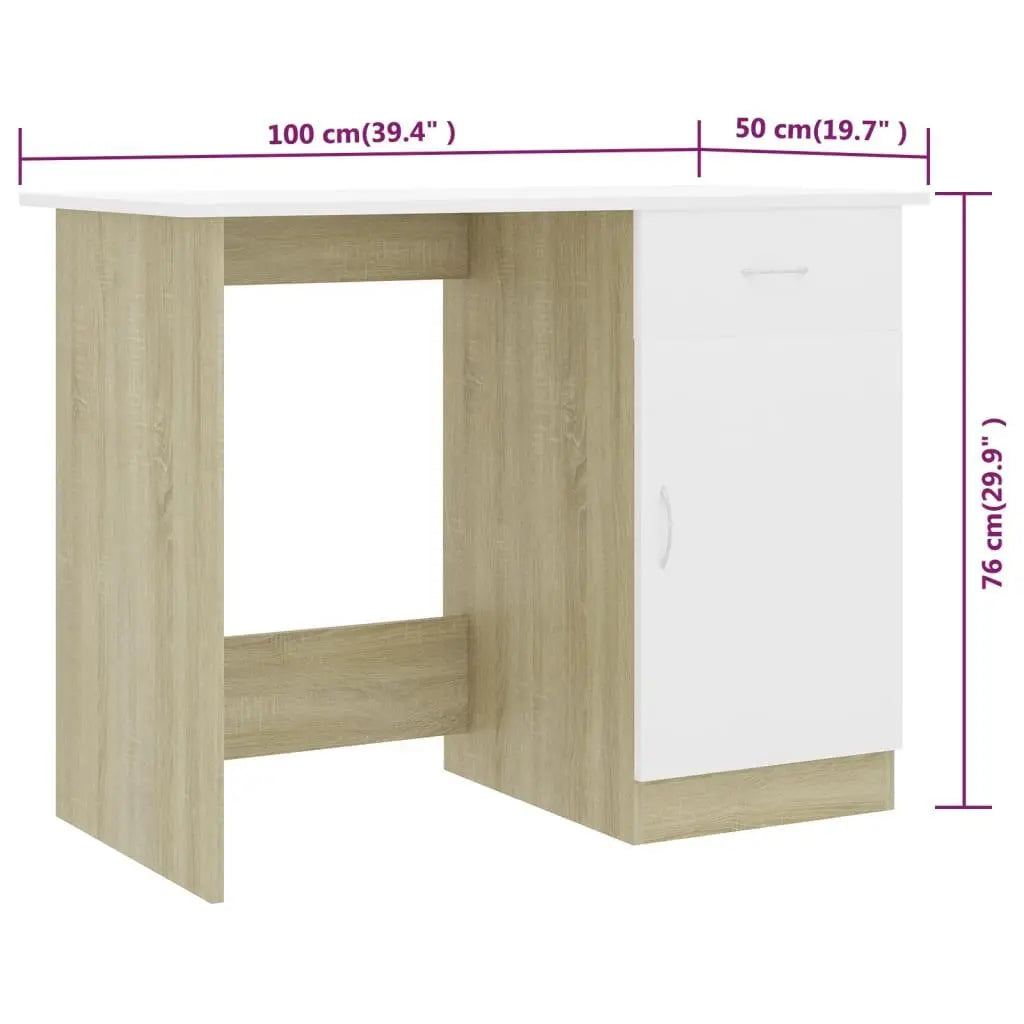 Desk White and Sonoma Oak 39.4"x19.7"x29.9" Engineered Wood at Set Shop and Smile
