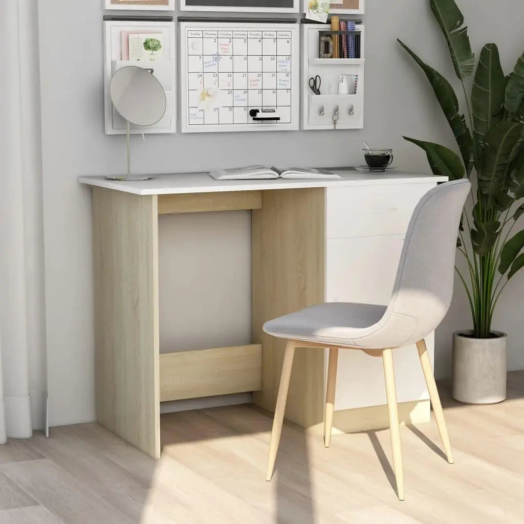 Desk White and Sonoma Oak 39.4"x19.7"x29.9" Engineered Wood at Set Shop and Smile