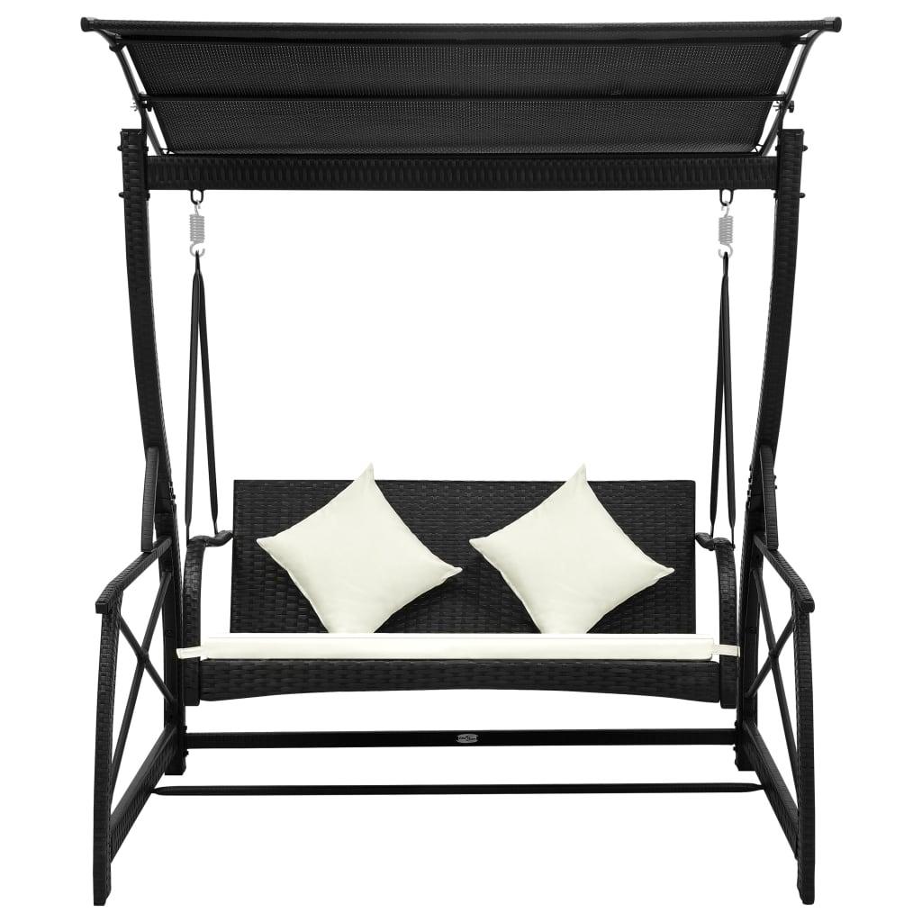 3-Seater Garden Swing Bench with Canopy Poly Rattan Black at Set Shop and Smile