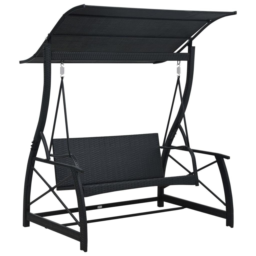 3-Seater Garden Swing Bench with Canopy Poly Rattan Black at Set Shop and Smile