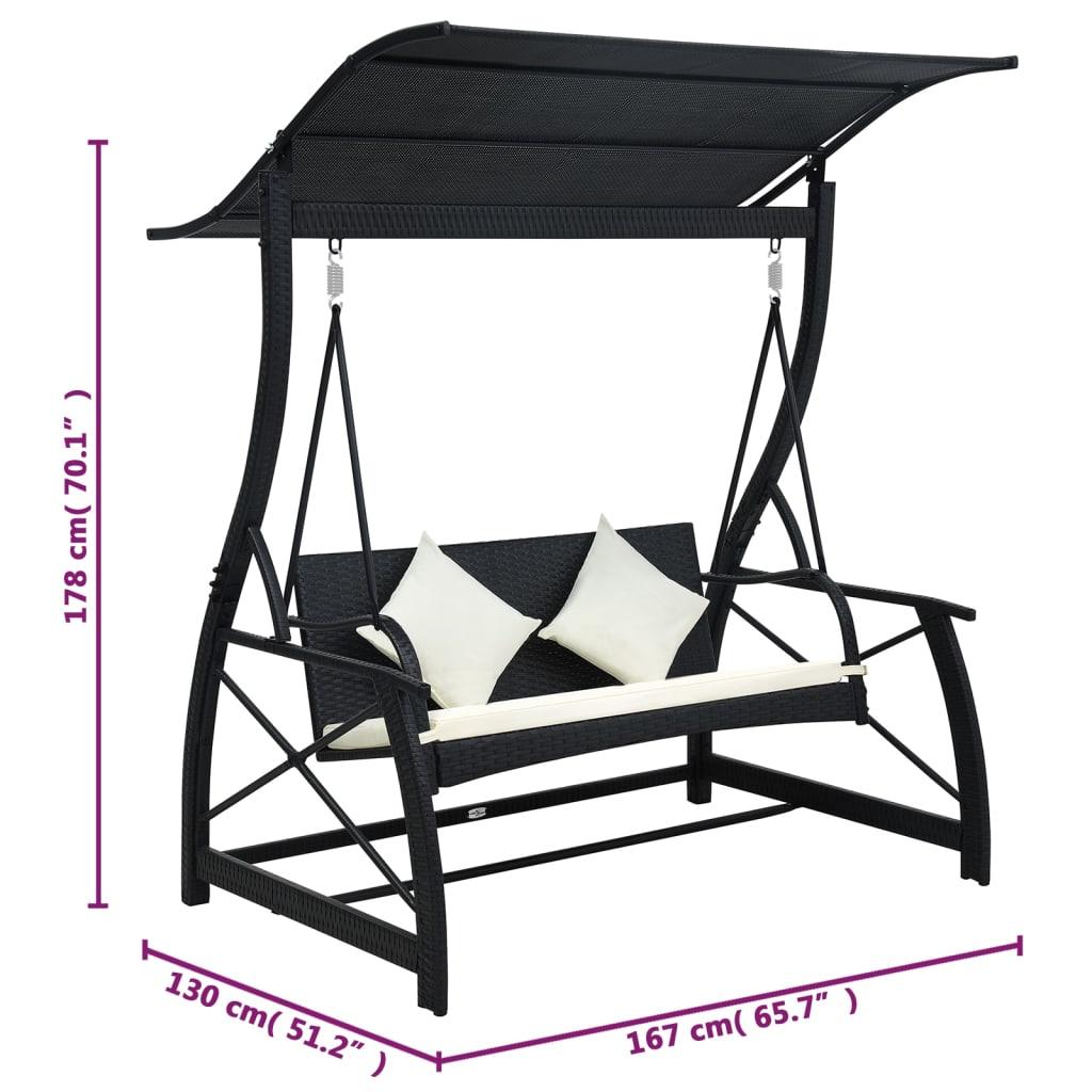 3-Seater Garden Swing Bench with Canopy Poly Rattan Black at Set Shop and Smile
