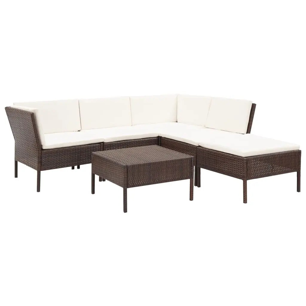 6 Piece Patio Lounge Set with Cushions Poly Rattan Brown at Set Shop and Smile