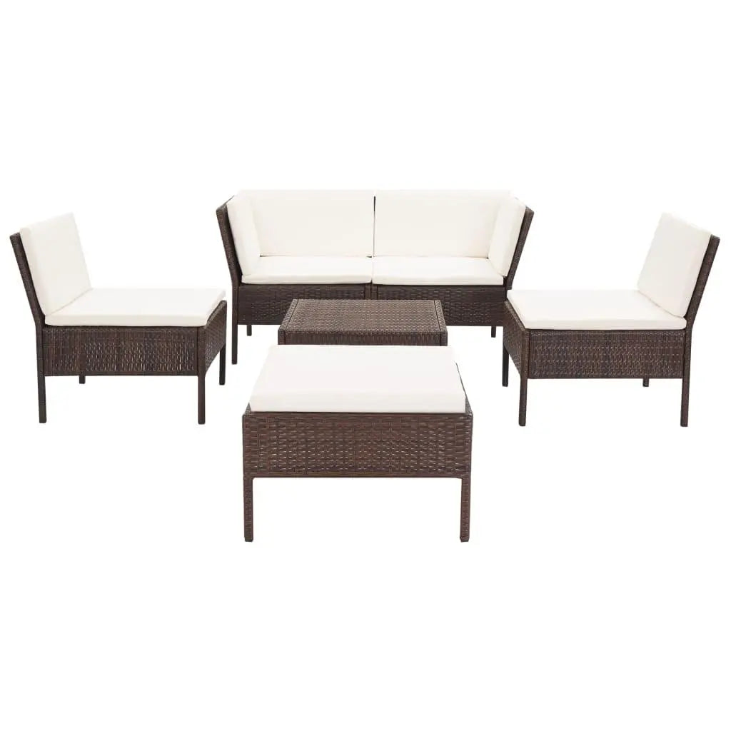 6 Piece Patio Lounge Set with Cushions Poly Rattan Brown at Set Shop and Smile