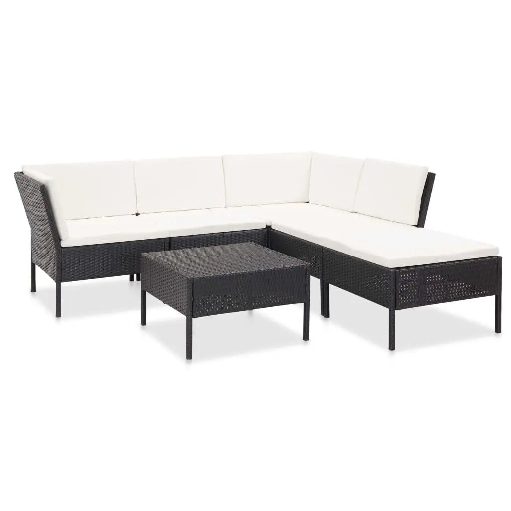 6 Piece Patio Lounge Set with Cushions Poly Rattan Black at Set Shop and Smile