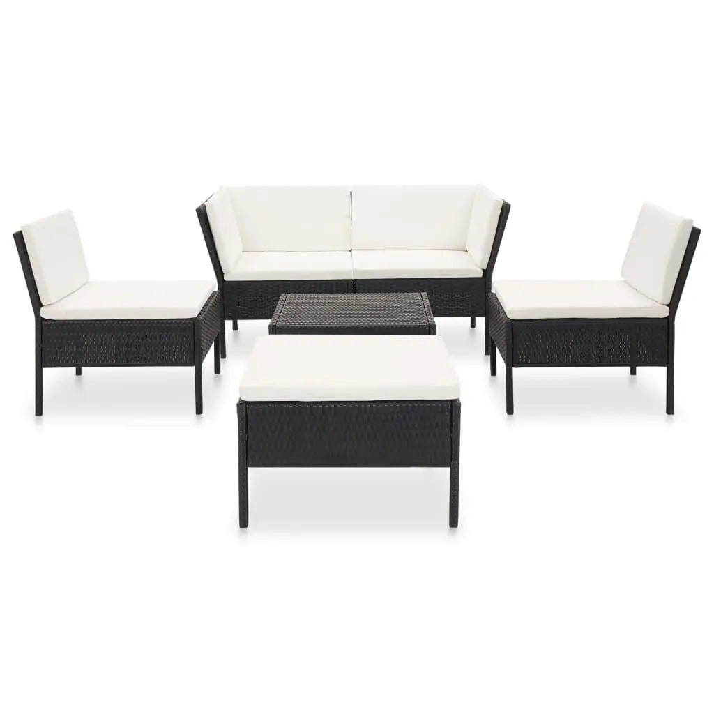 6 Piece Patio Lounge Set with Cushions Poly Rattan Black at Set Shop and Smile