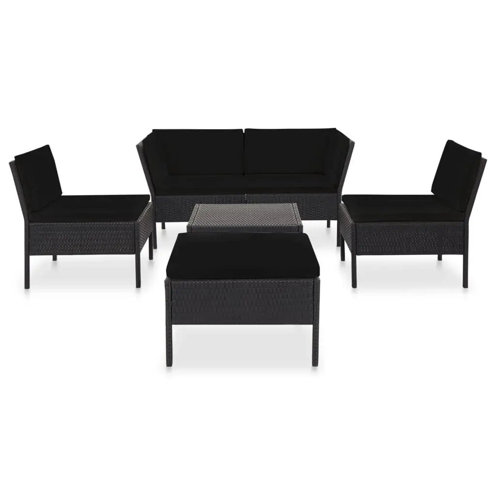 6 Piece Patio Lounge Set with Cushions Poly Rattan Black at Set Shop and Smile