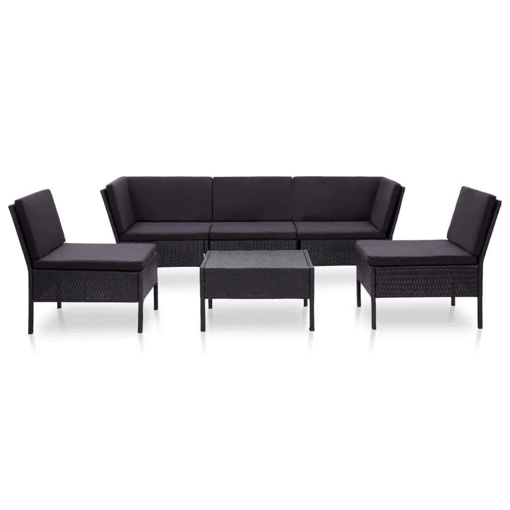 6 Piece Patio Lounge Set with Cushions Poly Rattan Black at Set Shop and Smile