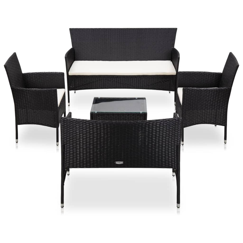 5 Piece Patio Lounge Set With Cushions Poly Rattan Black at Set Shop and Smile