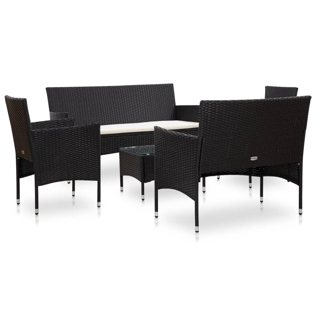 5 Piece Patio Lounge Set With Cushions Poly Rattan Black at Set Shop and Smile