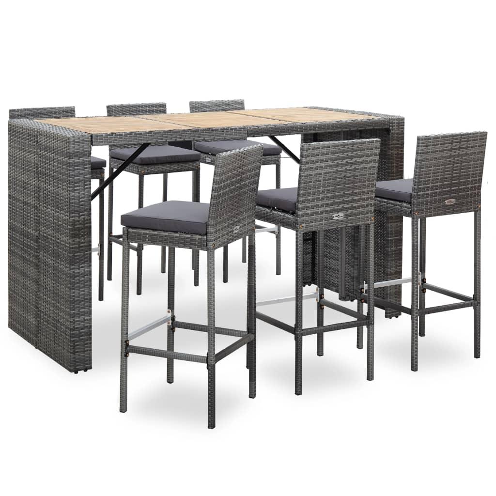 7 Piece Patio Bar Set with Cushions Poly Rattan Gray at Set Shop and Smile